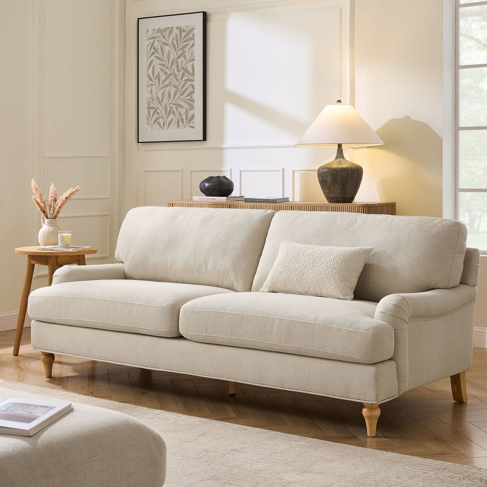 Hampshire Traditional 3 Seater Sofa - Textured Weave - Beige