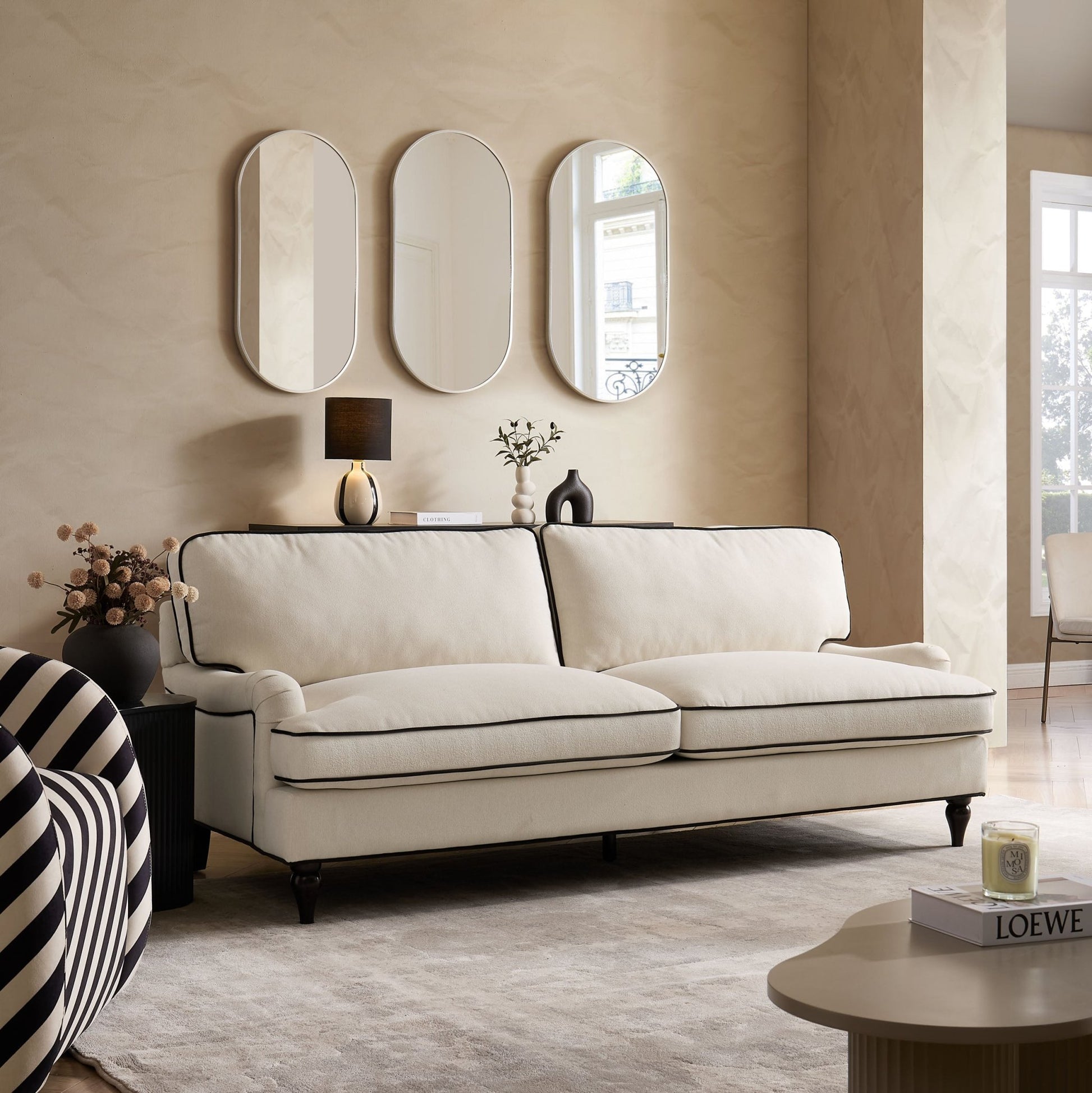 Hampshire 3 Seater Sofa - Cream/Black - DUSK