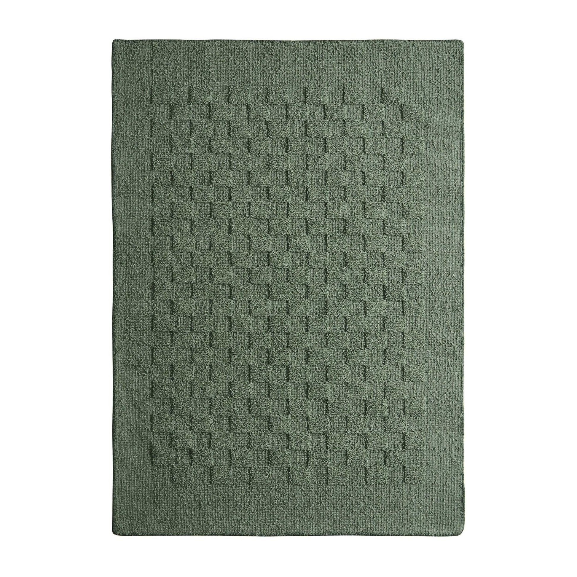 Hand Woven Wool Checkerboard Rug - Forest Green - DUSK