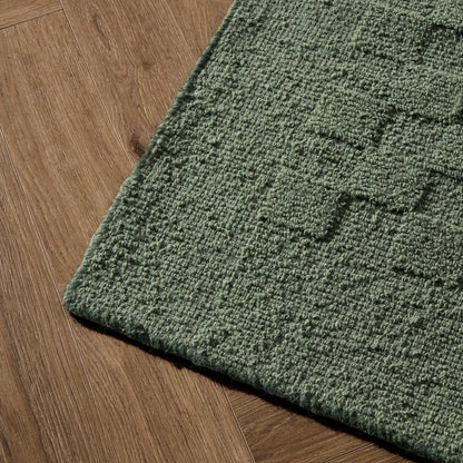 Hand Woven Wool Checkerboard Rug - Forest Green - DUSK