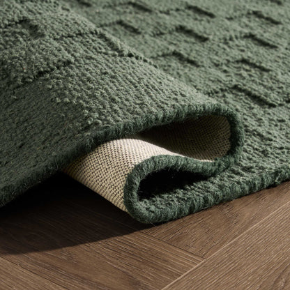 Hand Woven Wool Checkerboard Rug - Forest Green - DUSK