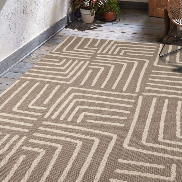 Hanna Flatweave Geo Contrast Indoor/ Outdoor Rug - 120x170cm - Natural - DUSK