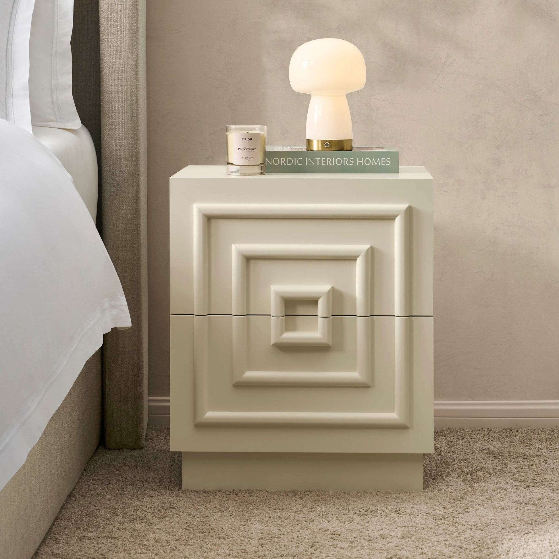 Harlow 2 Drawer Bedside Table - Cream - DUSK