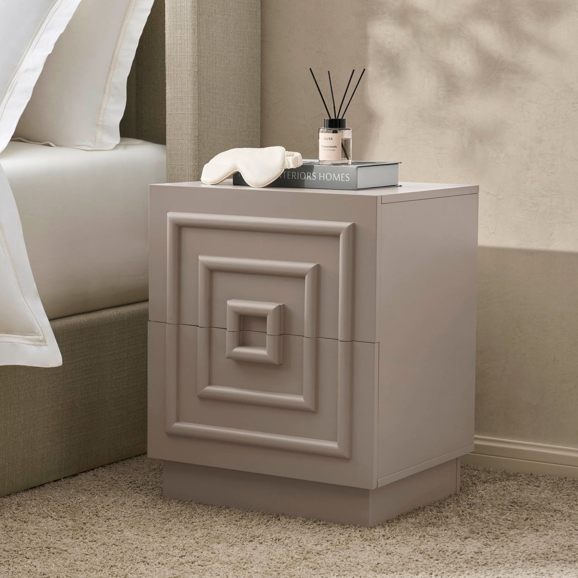 Harlow 2 Drawer Bedside Table - Taupe - DUSK