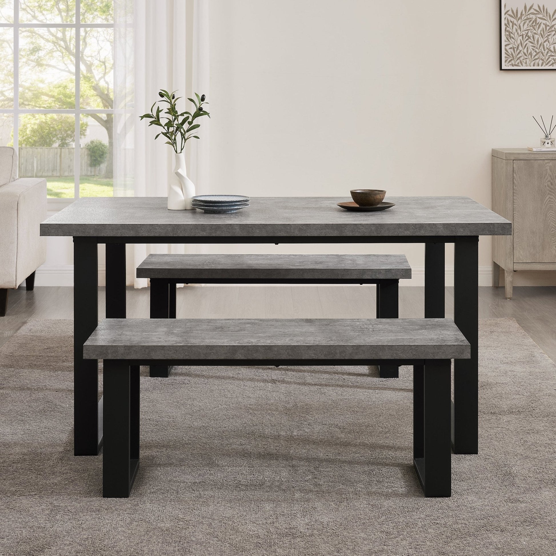 Harper 4 - 6 Seater Dining Table - Stone/Black - DUSK