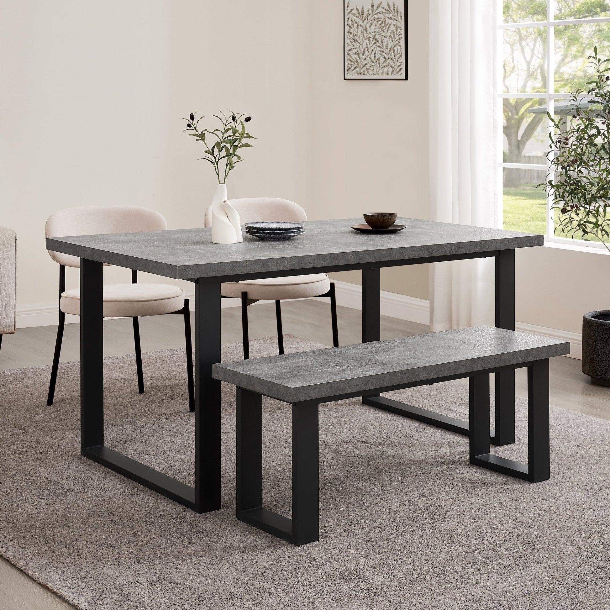 Harper 4 - 6 Seater Dining Table - Stone/Black - DUSK
