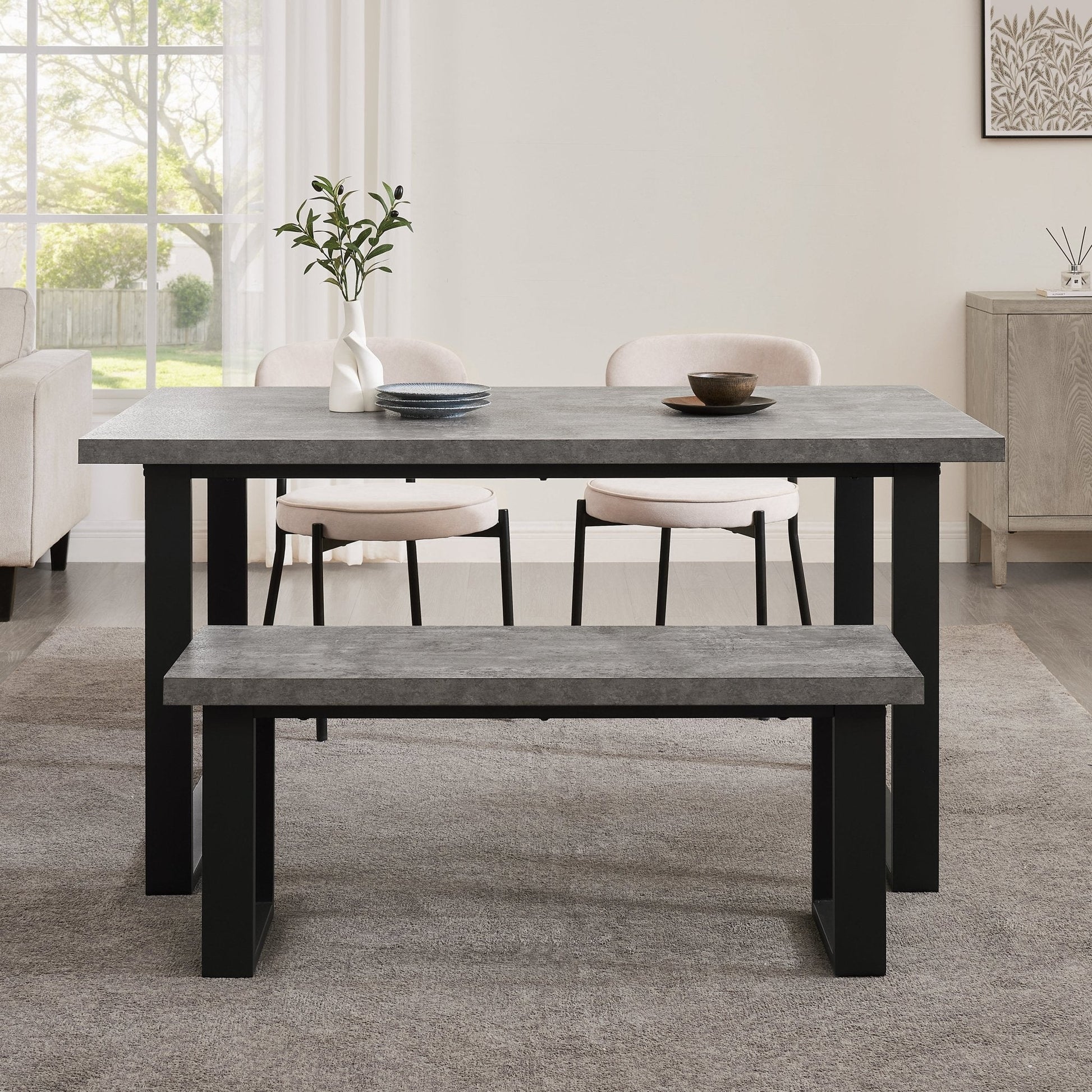 Harper 4 - 6 Seater Dining Table - Stone/Black - DUSK