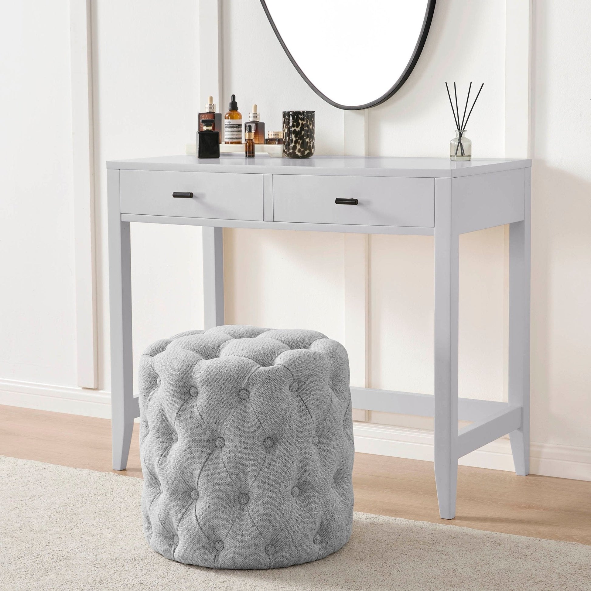 grey dressing table chair with silver legs Costway Velvet Vanity Chair with Back Tufted Low Back and Solid Wood Legs for Bedroom Gray in the Makeup Vanity Stools department at Lowes.com