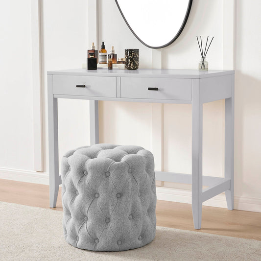 Hastings Buttoned Round Stool - Light Grey - DUSK