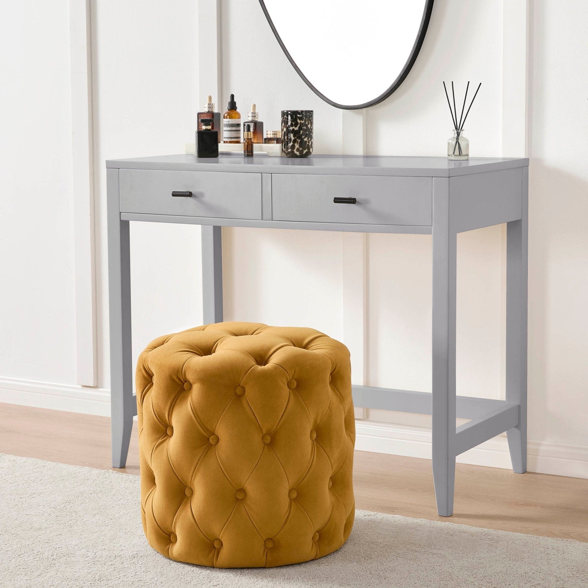 Hastings Buttoned Round Stool - Mustard - DUSK