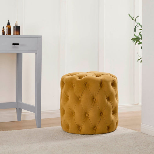 Hastings Buttoned Round Stool - Mustard - DUSK