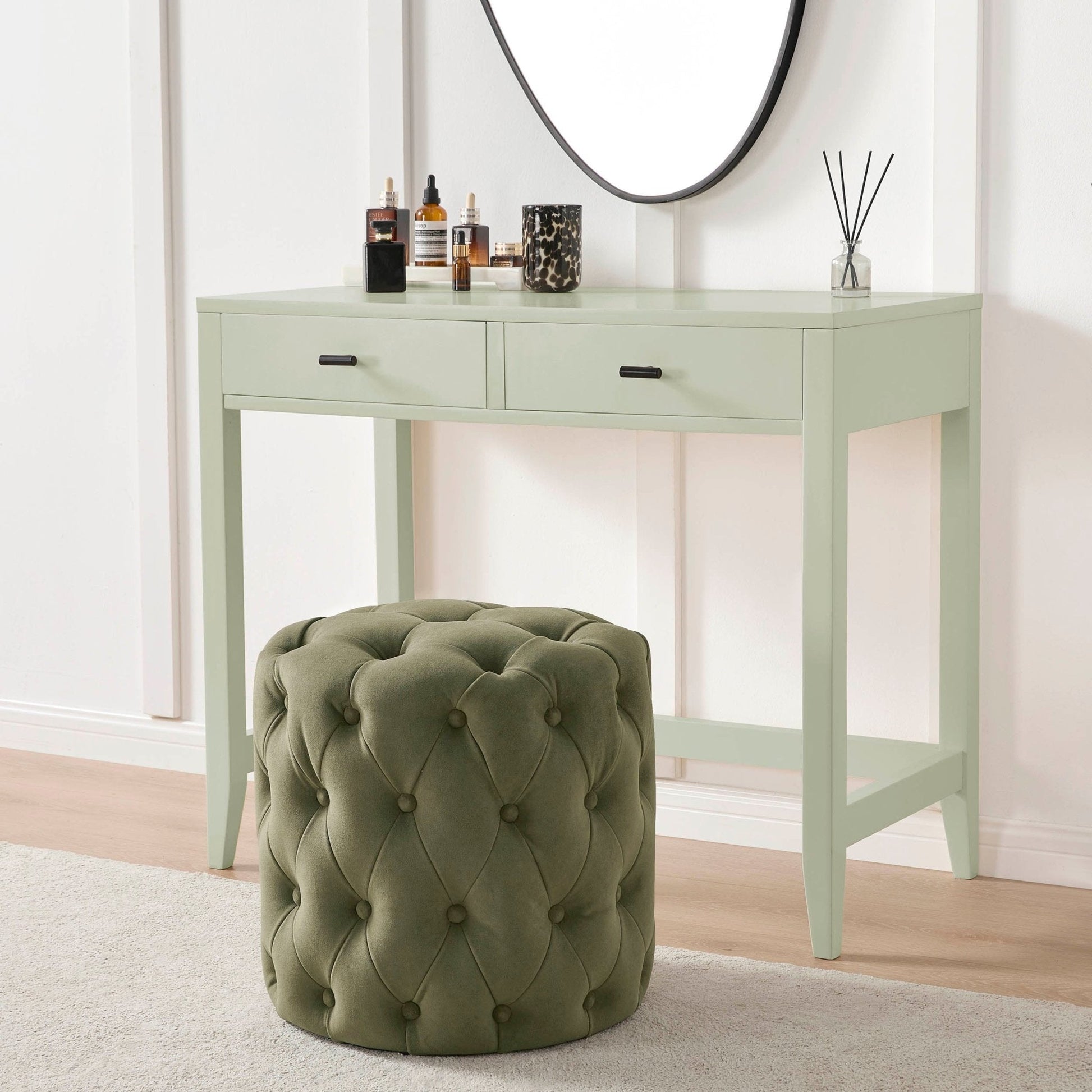 Hastings Buttoned Round Stool - Olive - DUSK