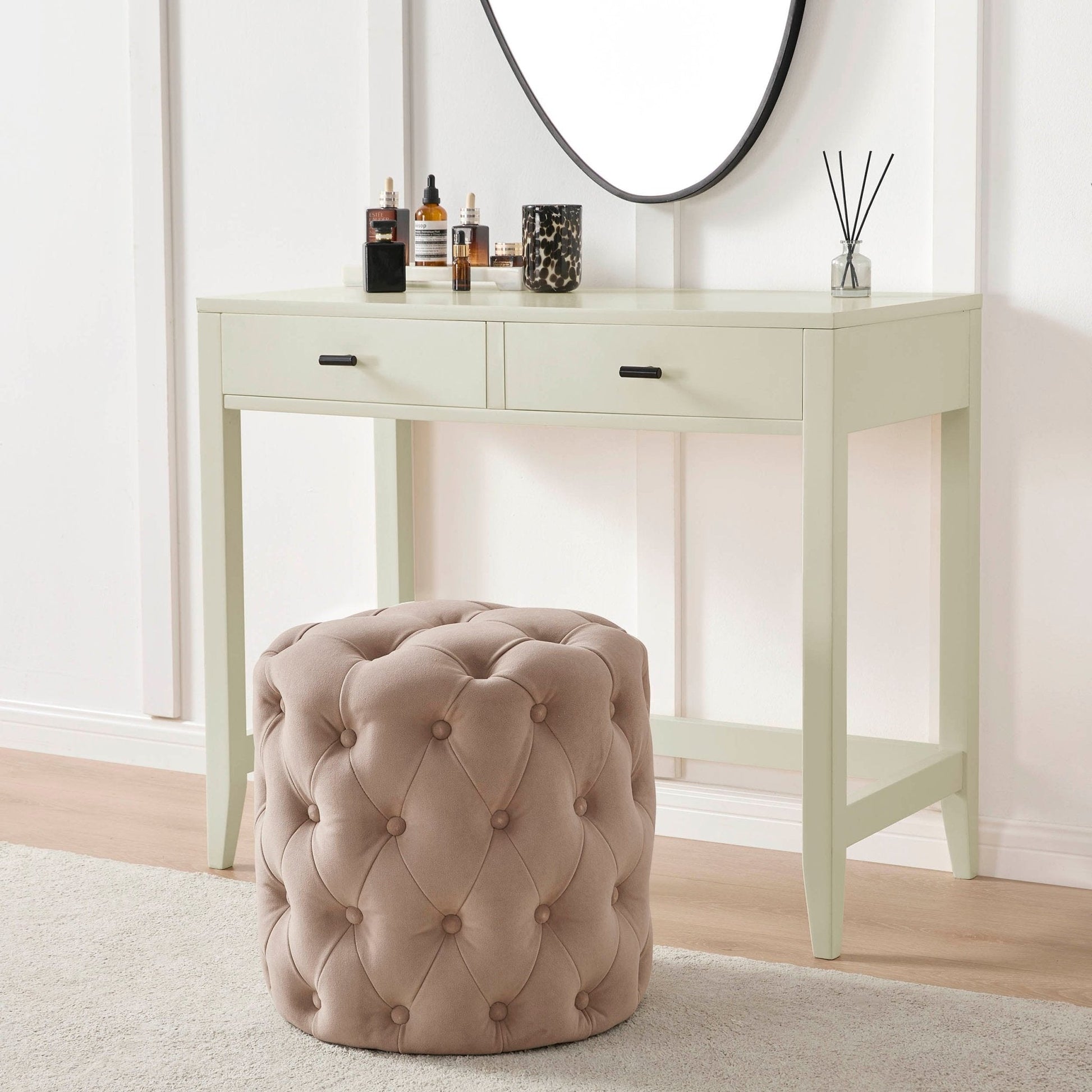 Hastings Buttoned Round Stool - Sand - DUSK