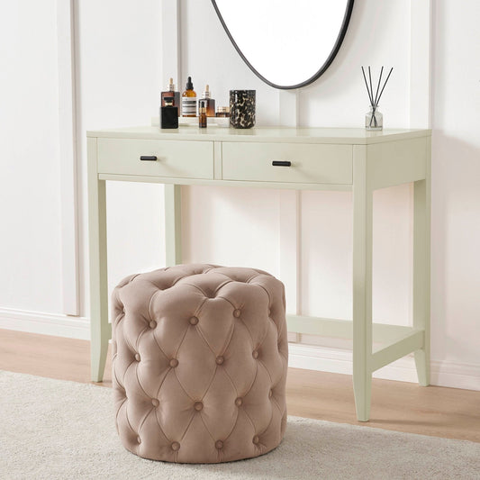 Hastings Buttoned Round Stool - Sand - DUSK