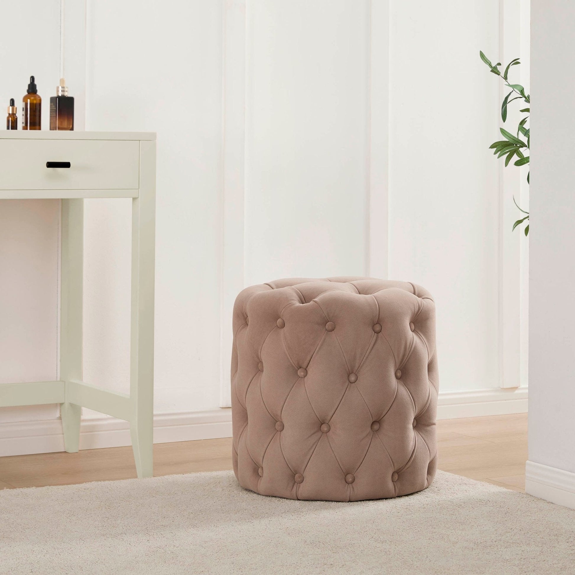 Hastings Buttoned Round Stool - Sand - DUSK