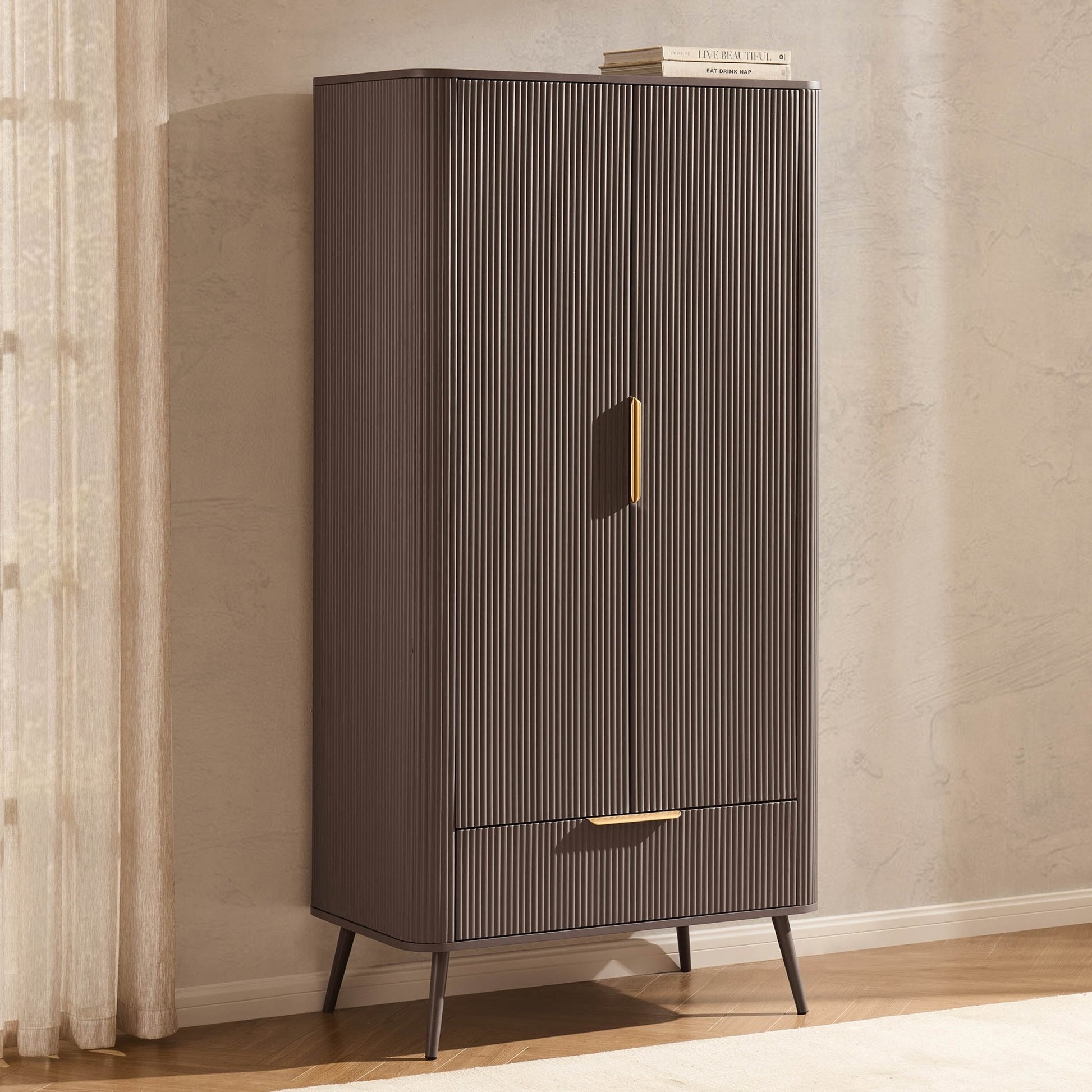 Hattie 2 Door Wardrobe with Drawer - Mocha - DUSK
