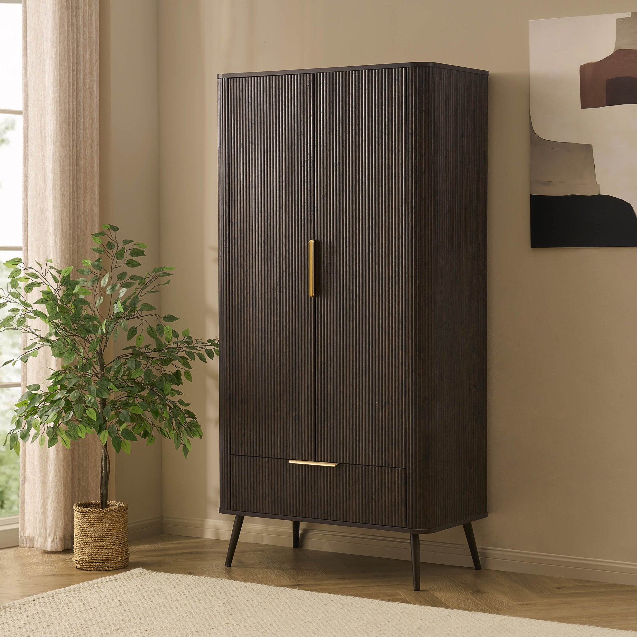 Hattie 2 Door Wardrobe with Drawer - Walnut - DUSK