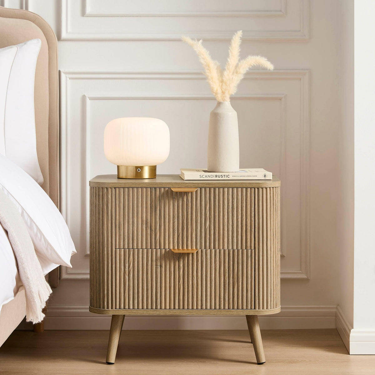Hattie 2 Drawer Bedside Table - Light Wood - DUSK