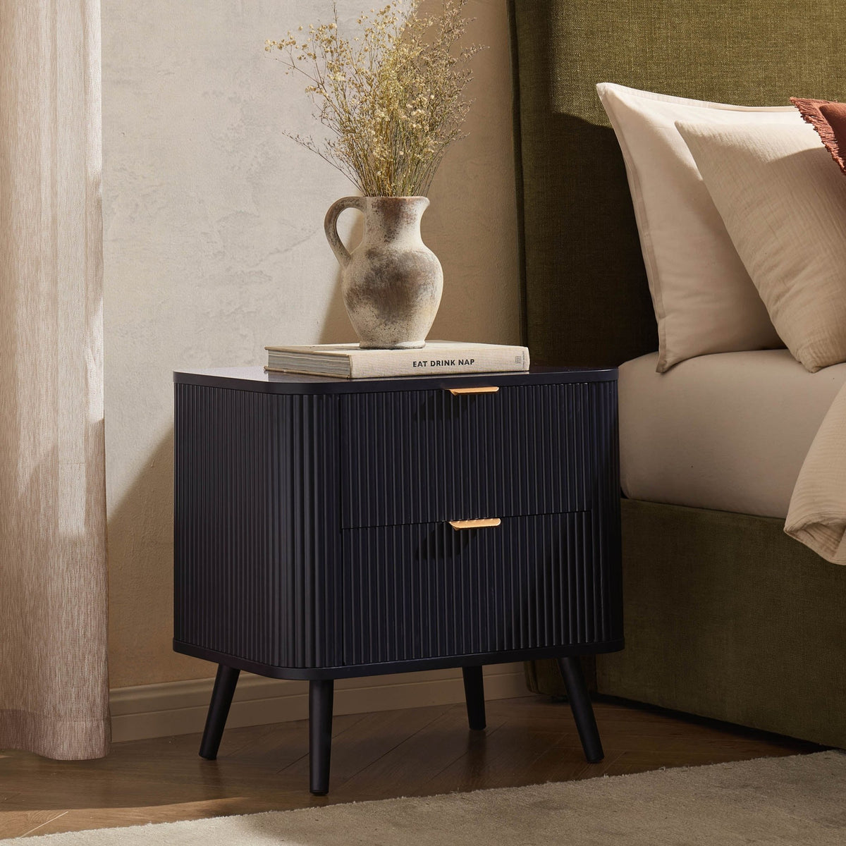 Hattie 2 Drawer Bedside Table - Midnight - DUSK