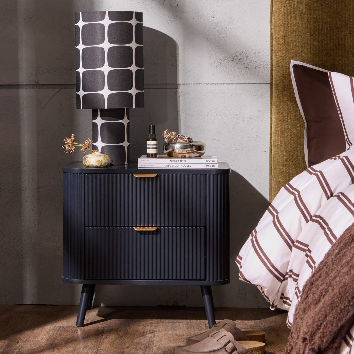 Hattie 2 Drawer Bedside Table- Midnight - DUSK