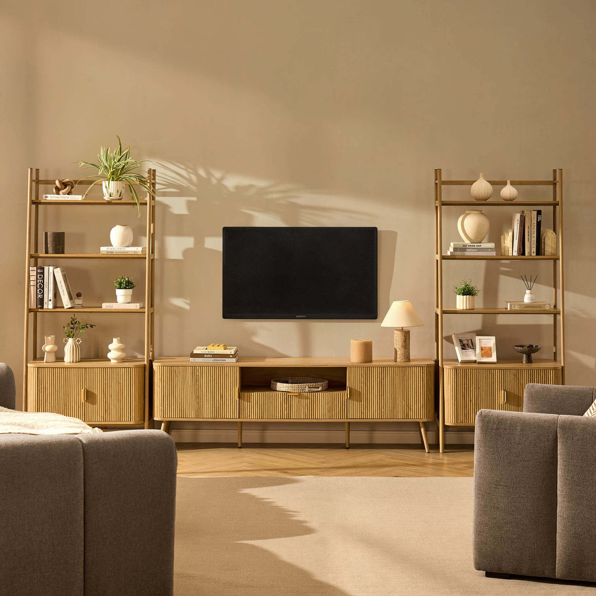 Hattie 3 Piece Bundle - 2 Shelving Units and TV Unit - Light Wood - DUSK