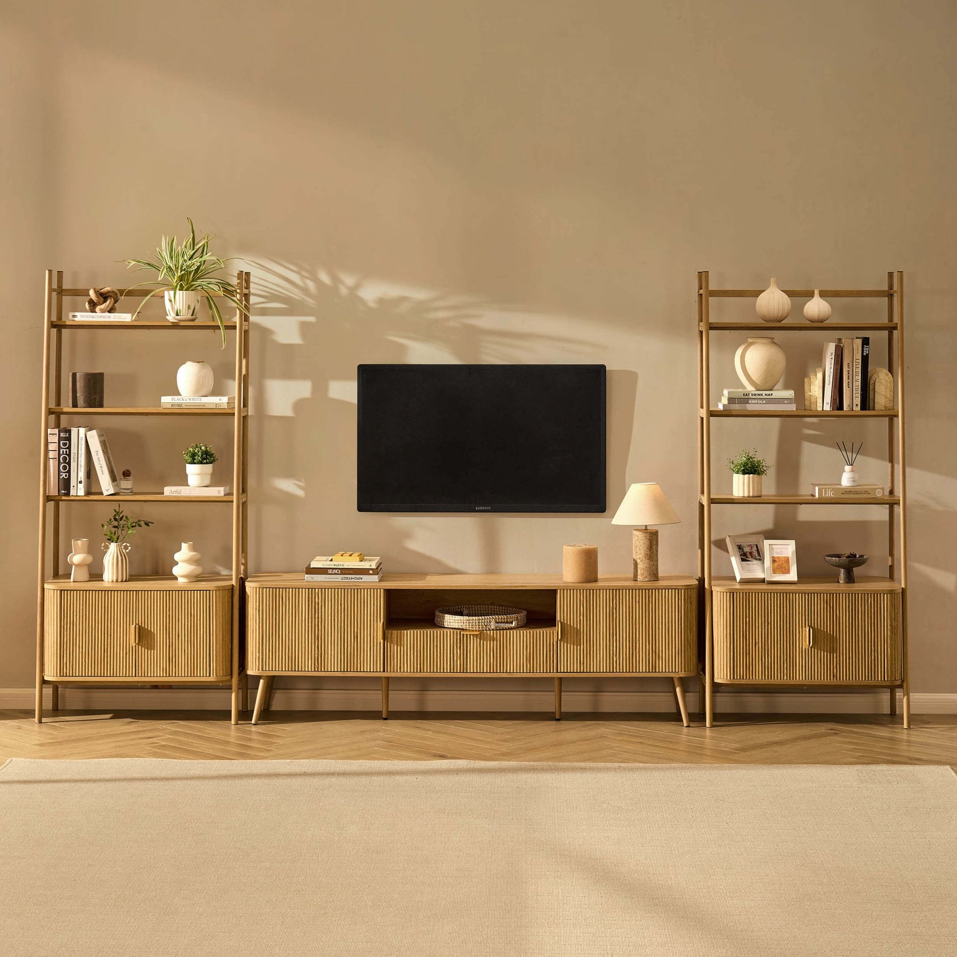 Hattie 3 Piece Bundle - 2 Shelving Units and TV Unit - Light Wood - DUSK
