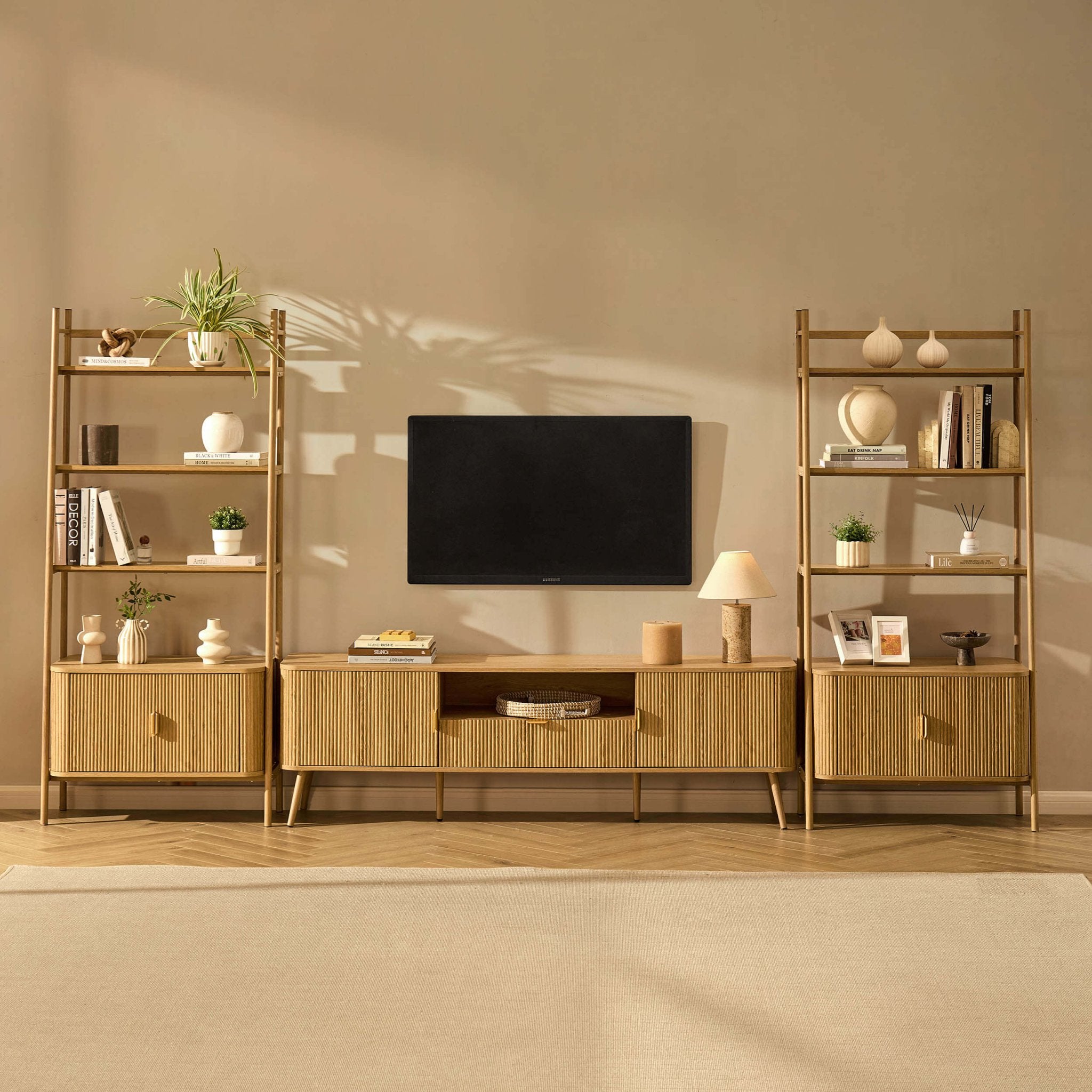 Hattie 3 Piece Bundle - 2 Shelving Units and TV Unit - Light Wood - DUSK