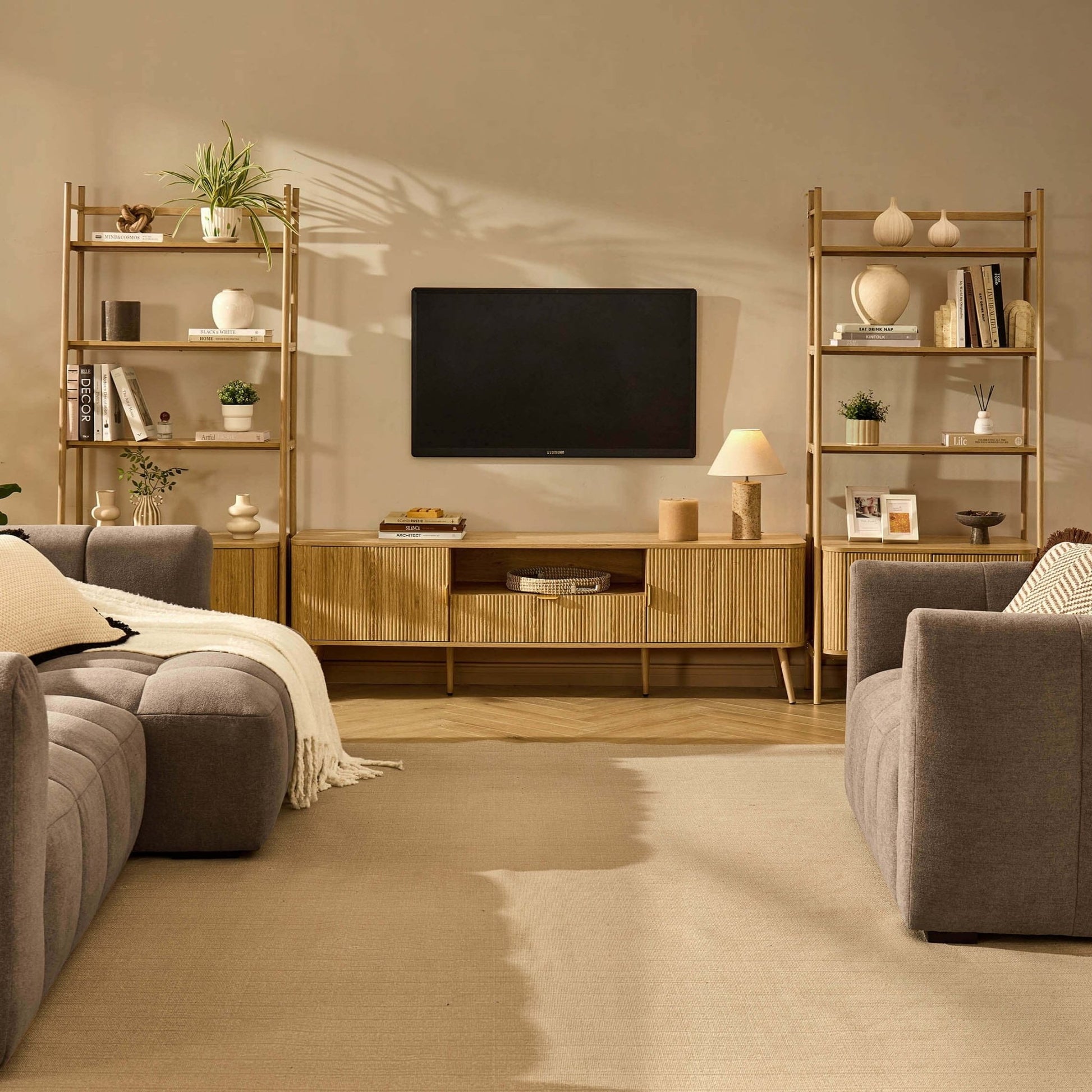 Hattie 3 Piece Bundle - 2 Shelving Units and TV Unit - Light Wood - DUSK