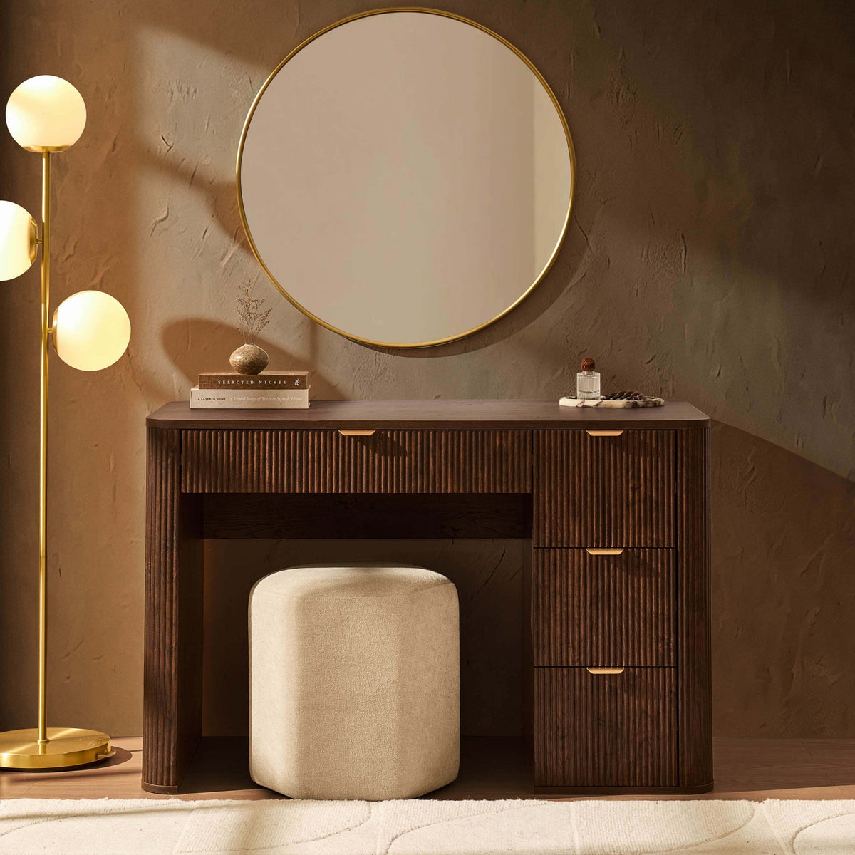 Hattie Large Dressing Table with Drawers - Walnut - DUSK