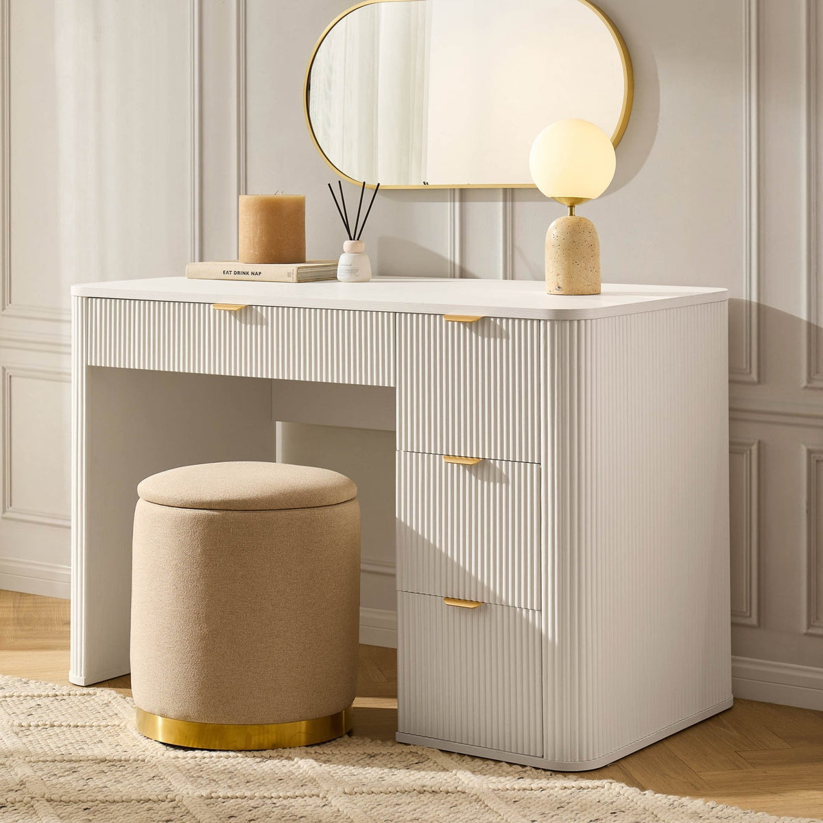 Hattie Large Dressing Table with Drawers - Warm White - DUSK