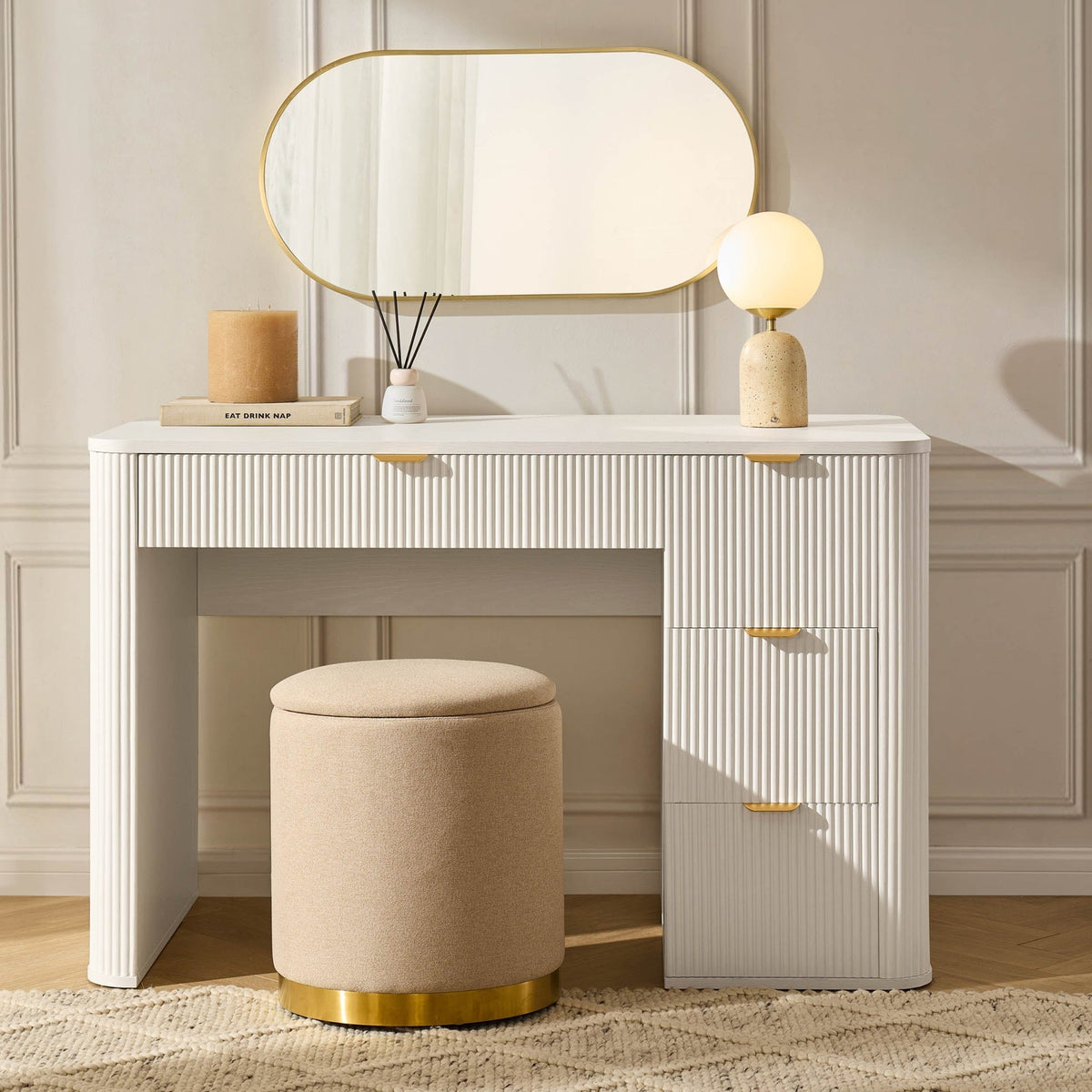 Hattie Large Dressing Table with Drawers - Warm White - DUSK