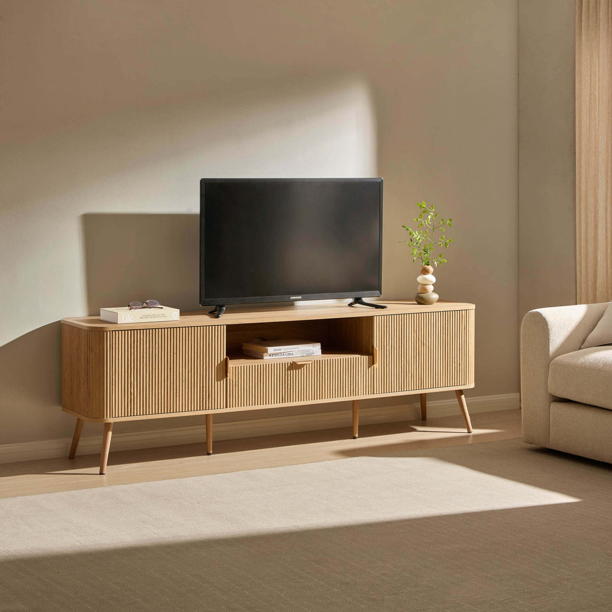 Hattie Large TV Unit for TVs up to 75" - Light Wood - DUSK