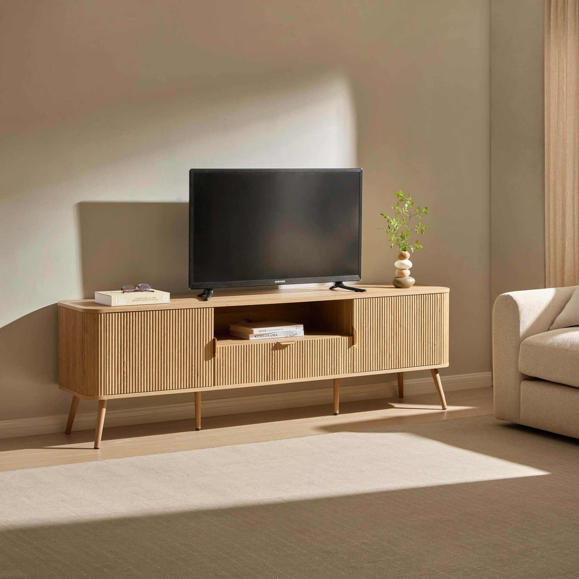 Hattie Large TV Unit for TVs up to 75" - Light Wood - DUSK