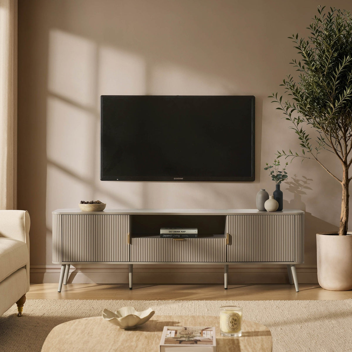 Hattie Large TV Unit for TVs up to 75" - Taupe - DUSK