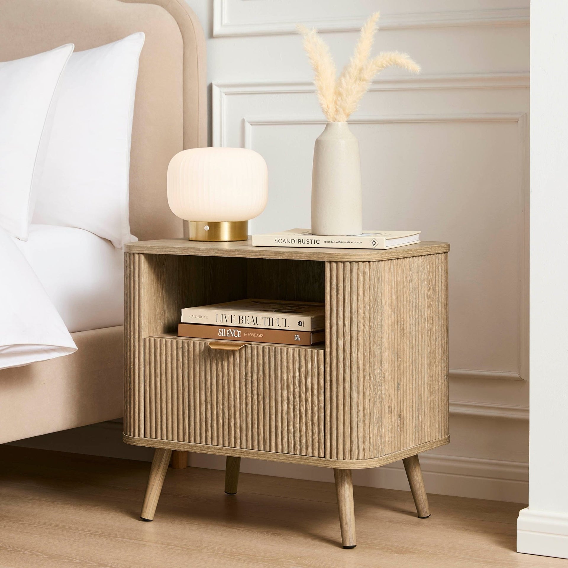Hattie 1 Drawer Bedside with Shelf - Light Wood
