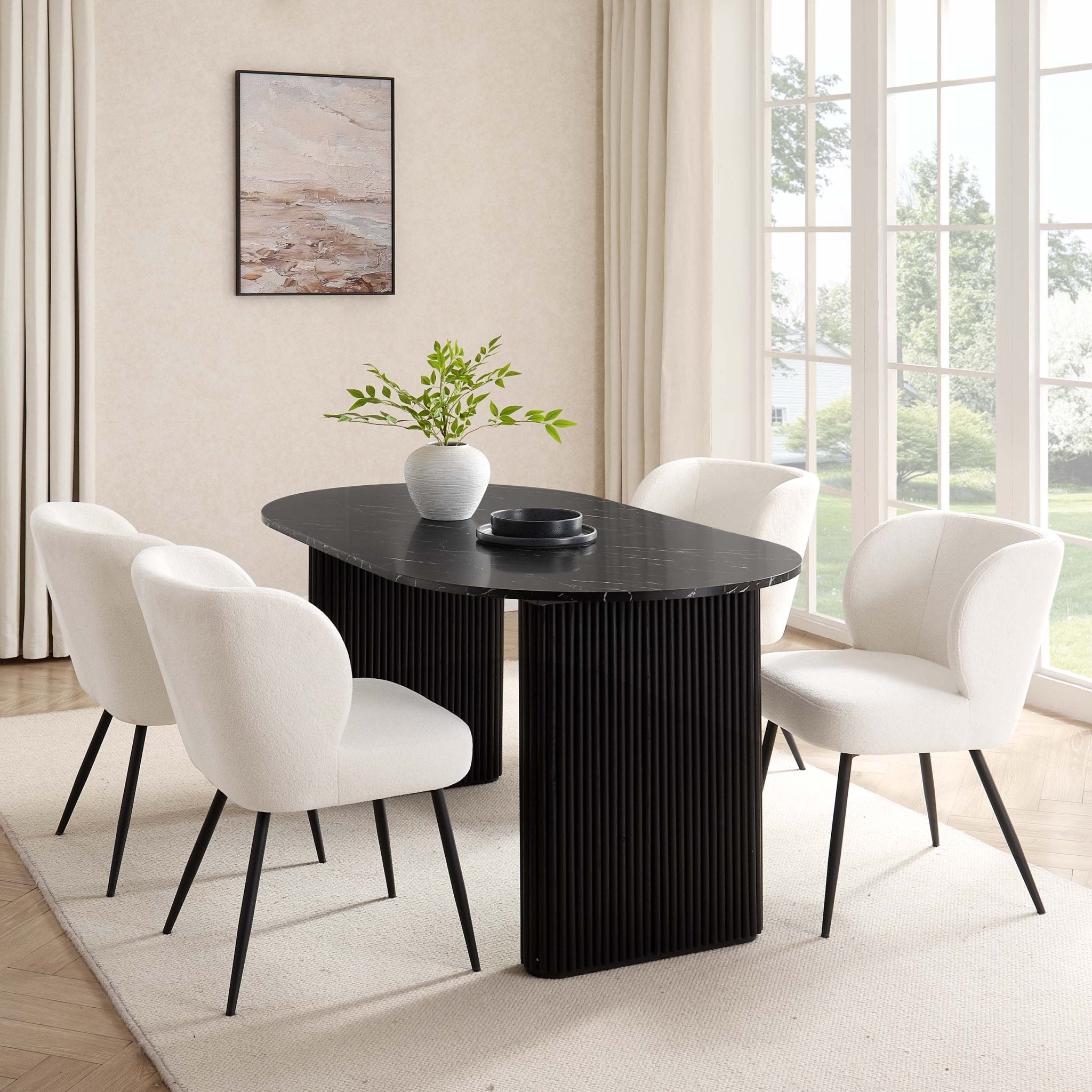 Hattie Panel Oval 4 - 6 Seater Dining Table - Black Marble - DUSK