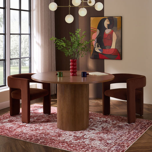 Hattie Panel Round 4 - 6 Seater Dining Table - Mid Wood - DUSK