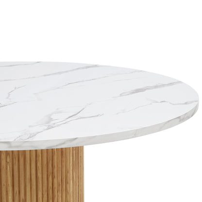 Hattie Panel Round 4 - 6 Seater Dining Table - Natural/Marble - DUSK