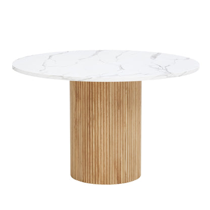 Hattie Panel Round 4 - 6 Seater Dining Table - Natural/Marble - DUSK