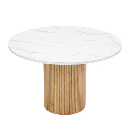 Hattie Panel Round 4 - 6 Seater Dining Table - Natural/Marble - DUSK
