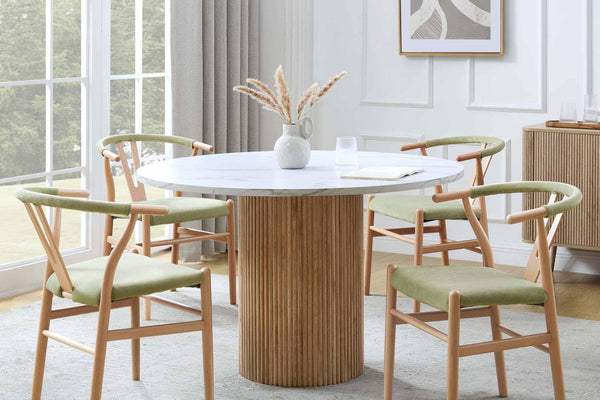 Hattie Panel Round 4 - 6 Seater Dining Table - Natural/Marble - DUSK