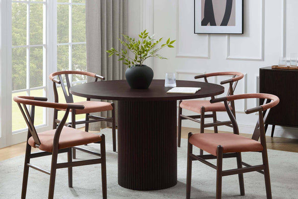 Hattie Panel Round 4 - 6 Seater Dining Table - Walnut - DUSK