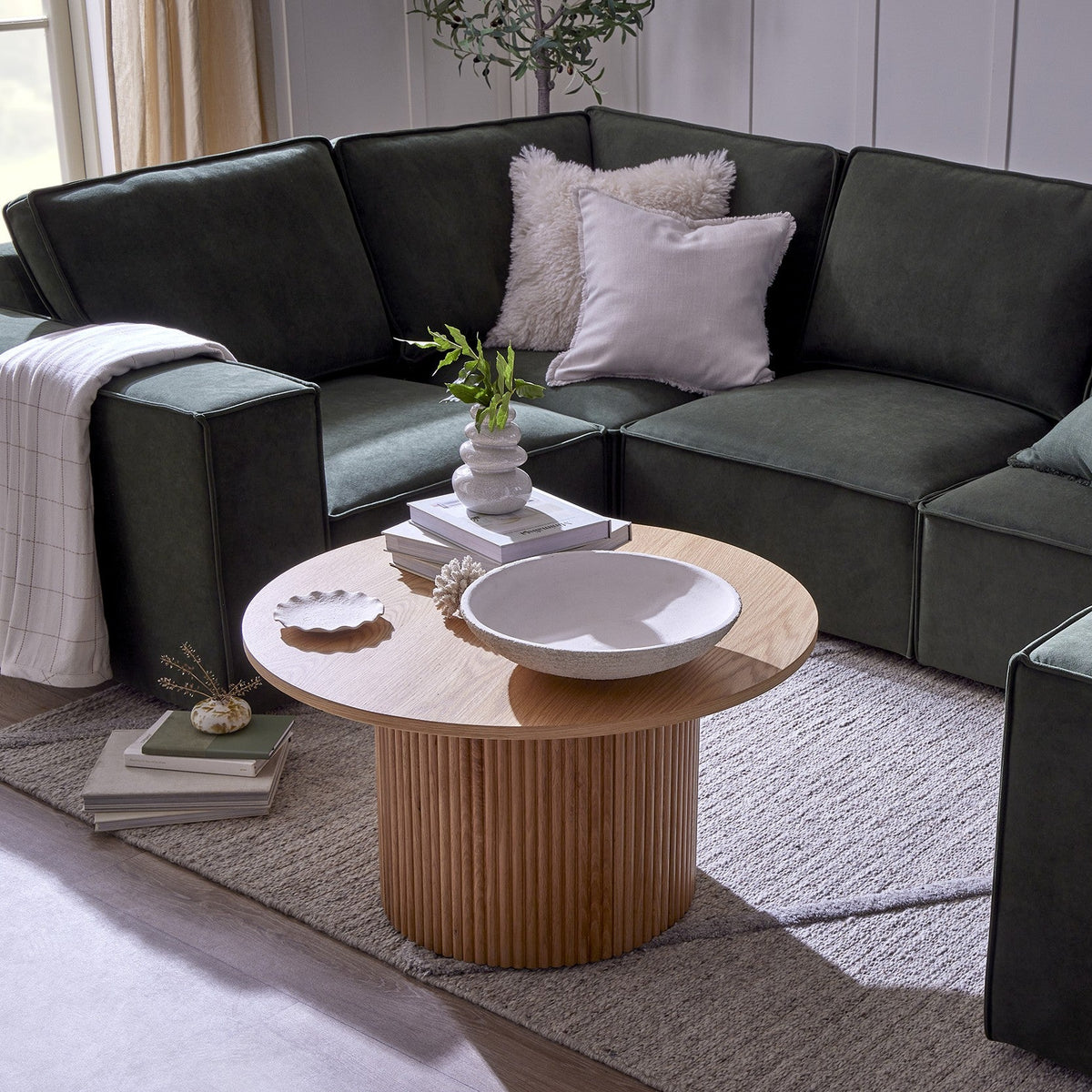 Hattie Round Pedestal Coffee Table - Light Wood - DUSK