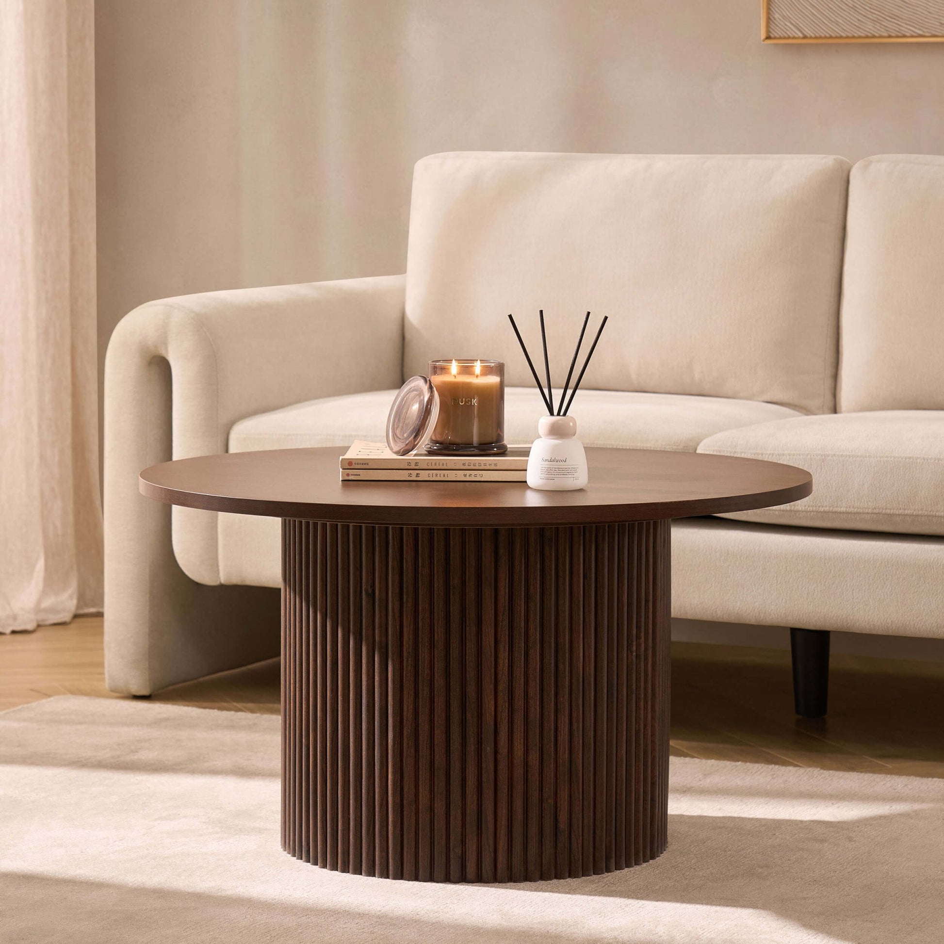 Hattie Round Pedestal Coffee Table - Walnut - DUSK