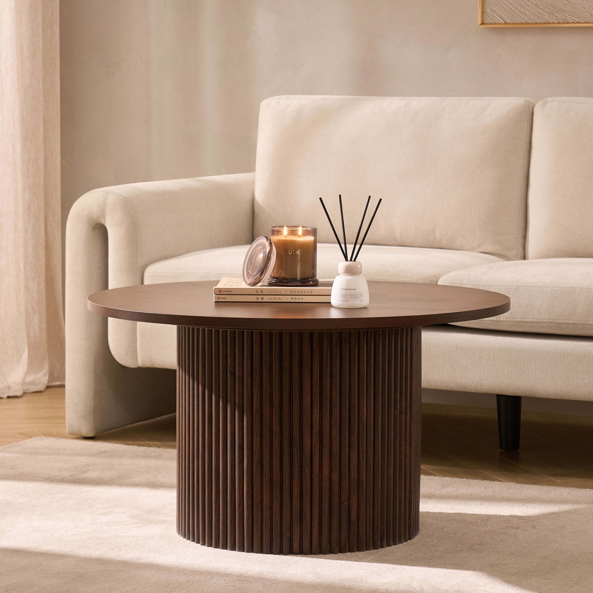 Hattie Round Pedestal Coffee Table - Walnut - DUSK