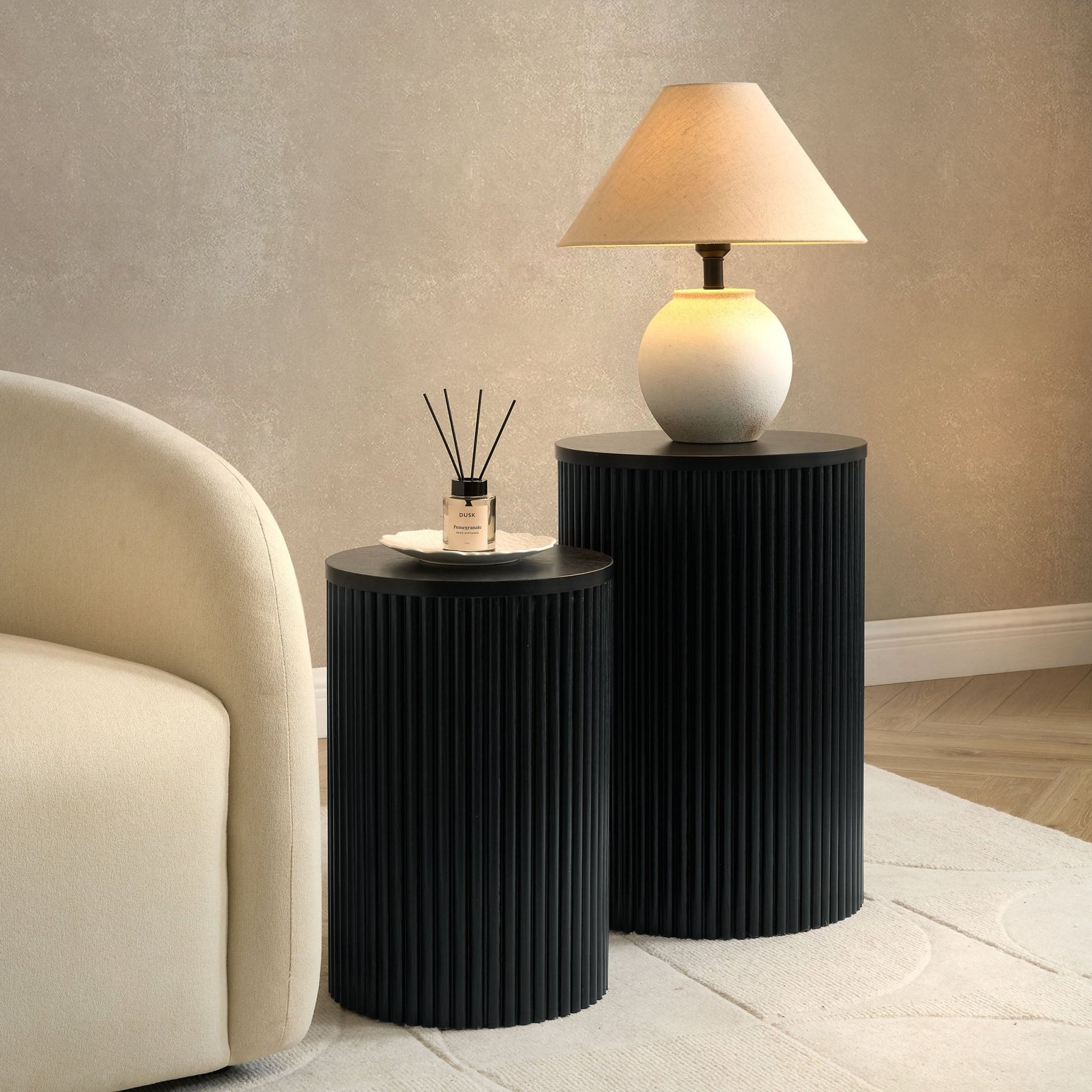 Hattie Round Pedestal Nesting Tables - Black - DUSK