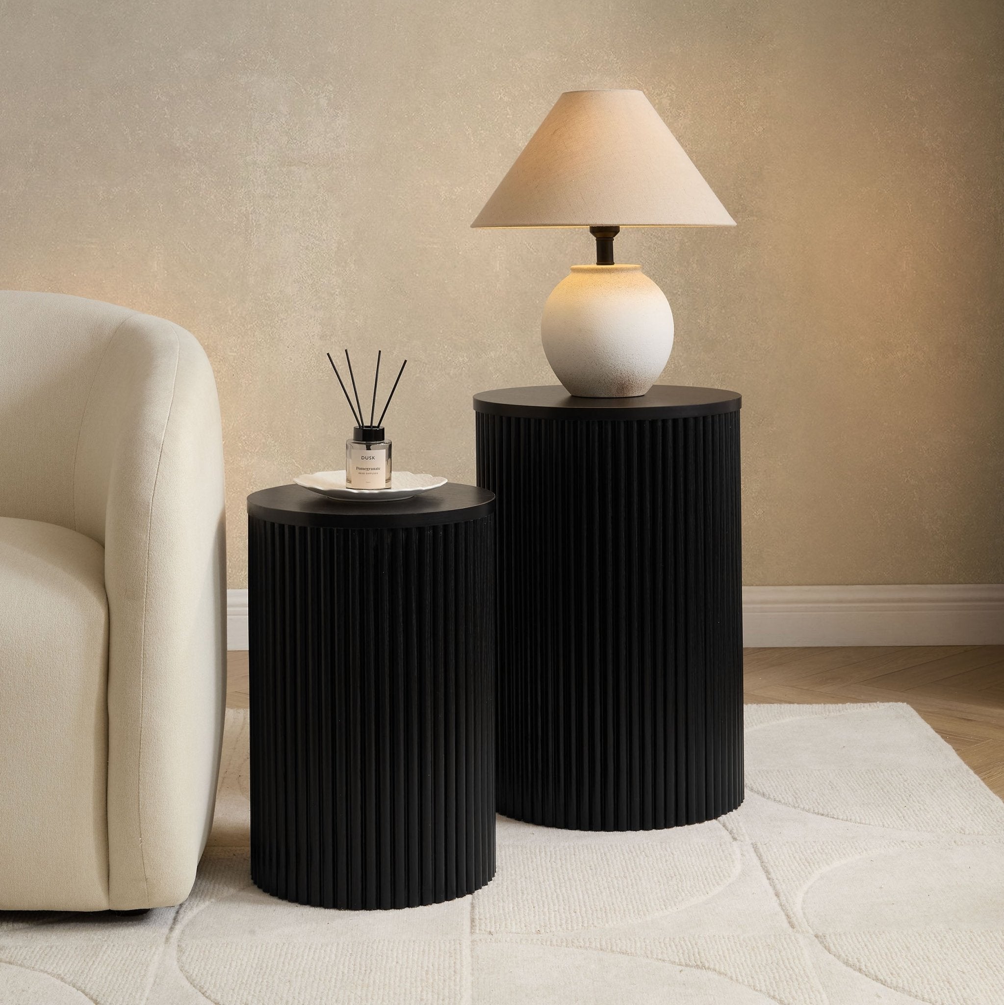 Dressing Table Rug Round Hattie Round Pedestal Nesting Tables - Black – DUSK