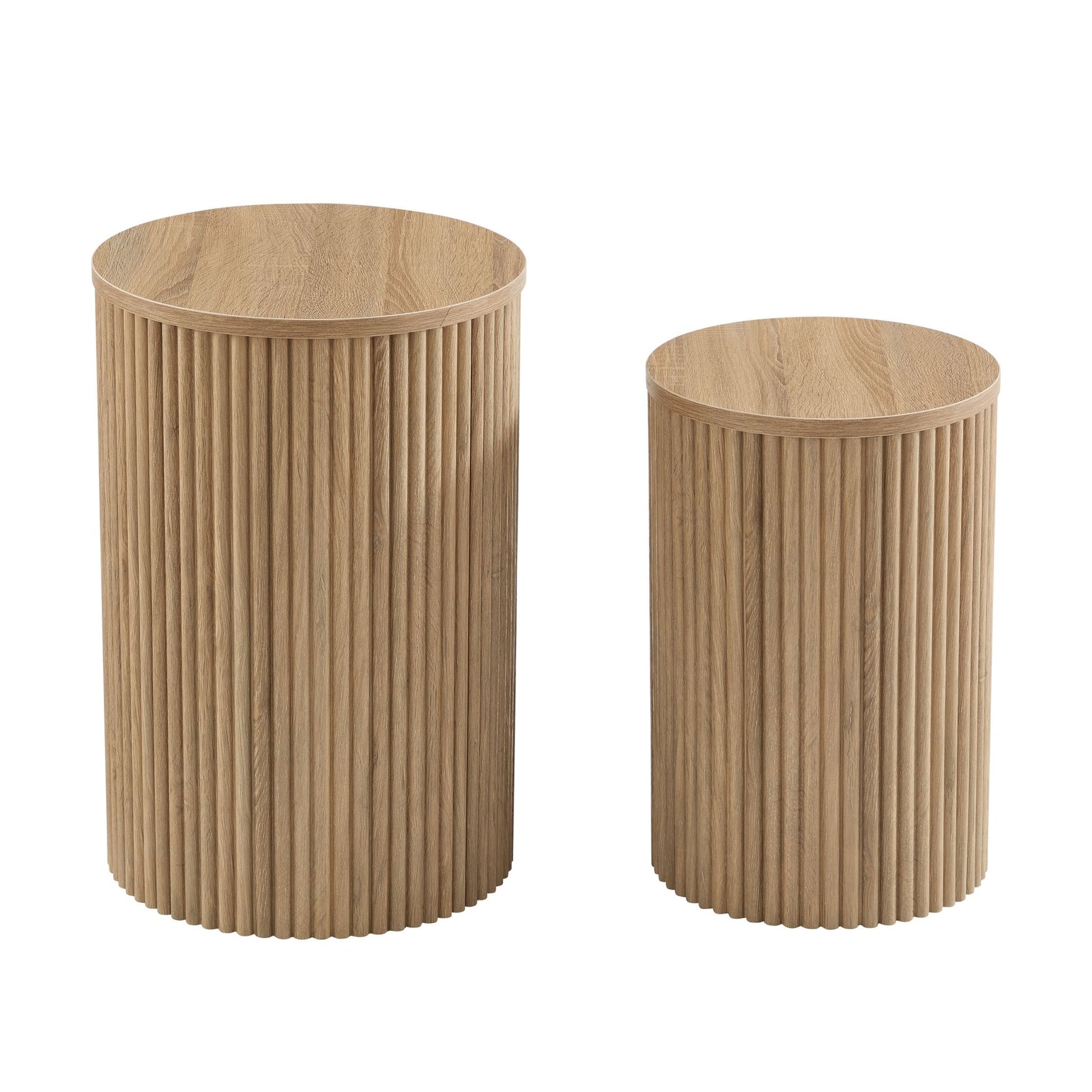 Hattie Round Pedestal Nesting Tables - Light Wood - DUSK