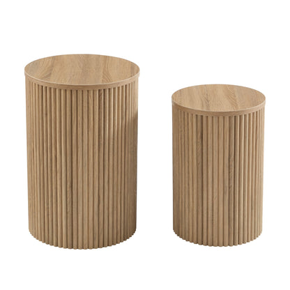 Hattie Round Pedestal Nesting Tables - Light Wood - DUSK