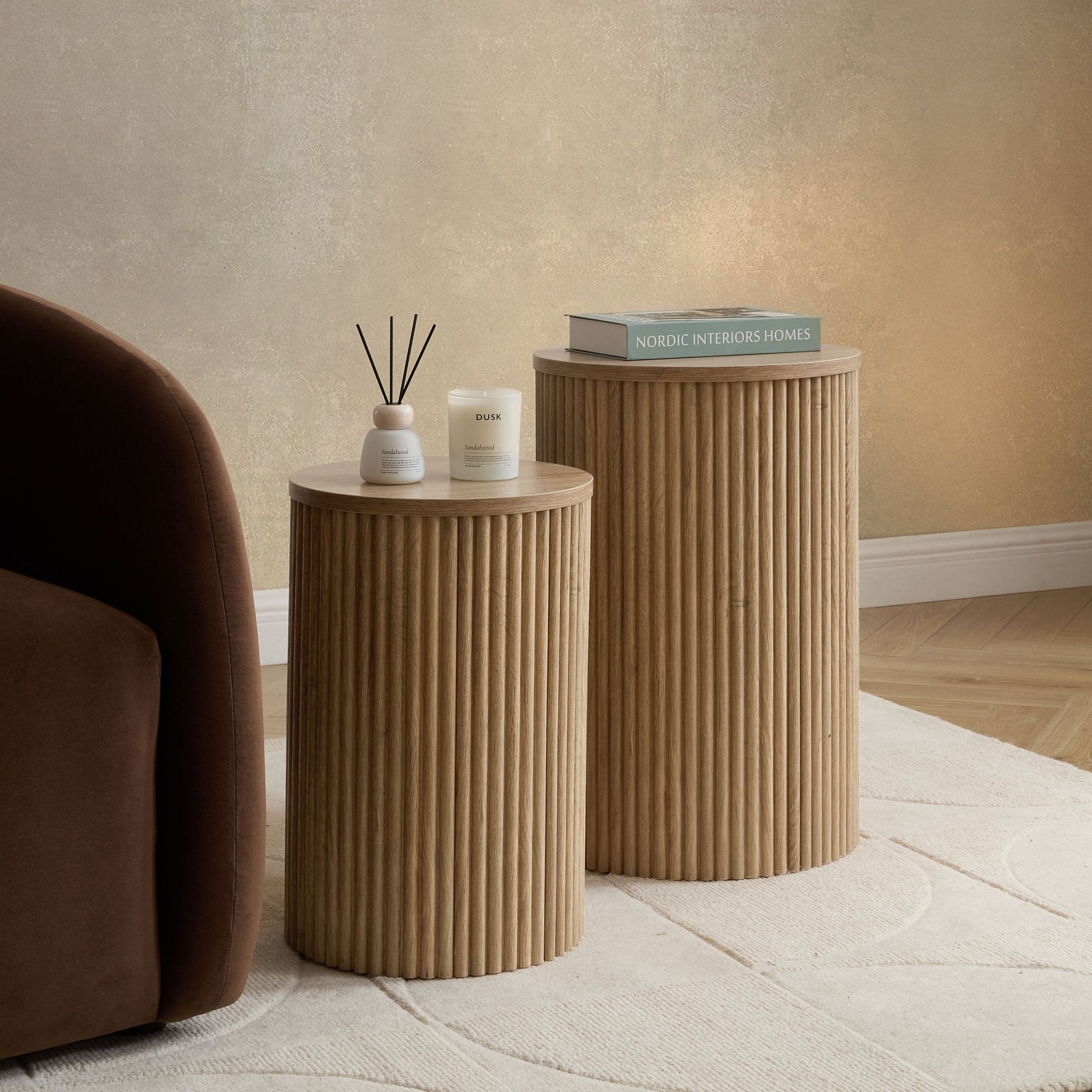 Hattie Round Pedestal Nesting Tables - Light Wood - DUSK
